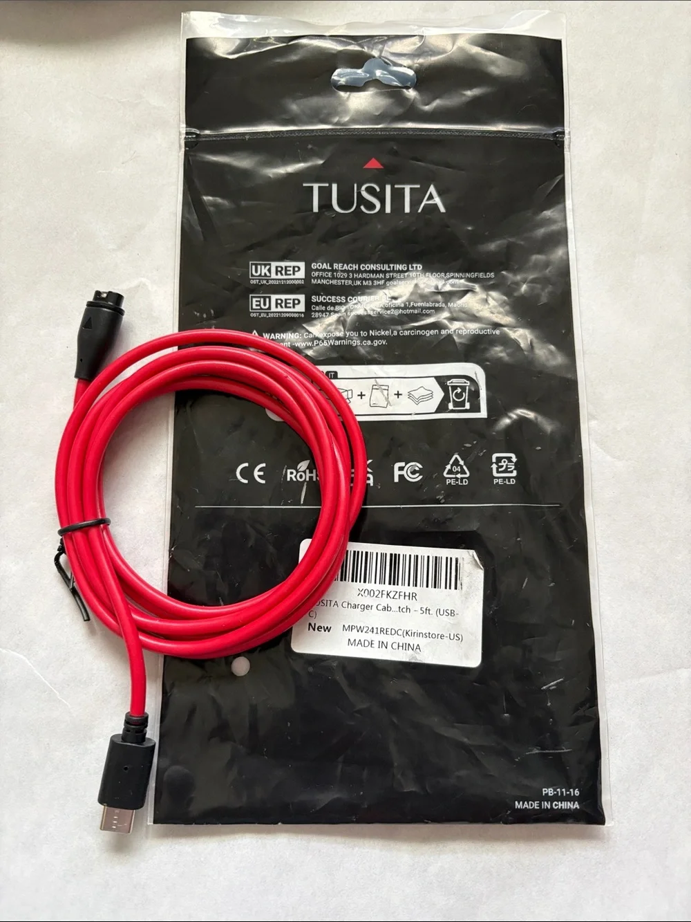 Charger USB-C Cable for some Garmin Watch Replacement red new 3 feet